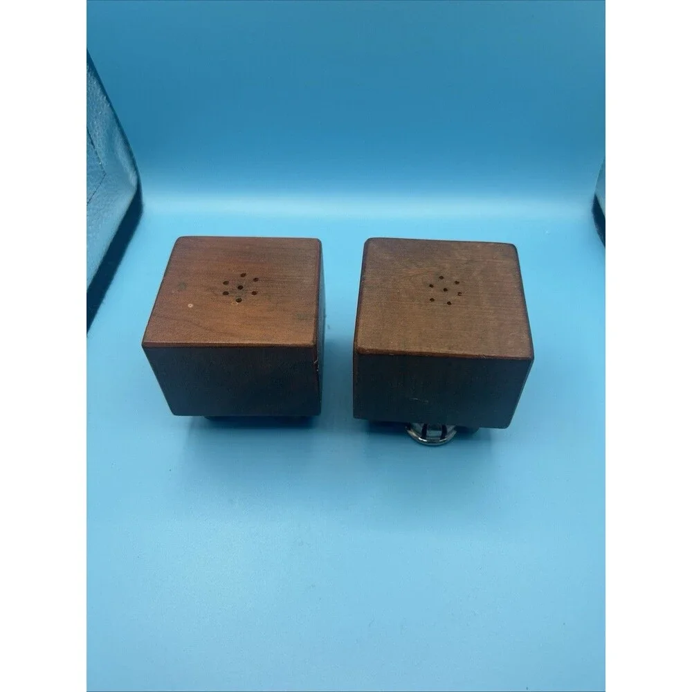 Vintage MCM Wood Salt & Pepper Shaker Set of 2 Square Block w/ Legs 2 3/4